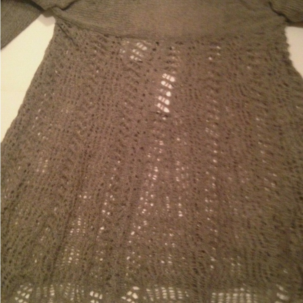 Simply Noelle Tan Convertible L/XL Open Knit Cardigan or Flare Tunic. EUC - Picture 3 of 10